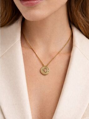 Vintage Signed Christian Dior Gold Rhinestone CD Pendant Necklace